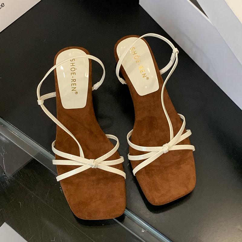 Fashion New 2025 Fashion Wedges Elegant Women Heeled Sandals Shoes Female Slides Footwear Square Toe Ladies Heeled Sandals Shoes Pumps