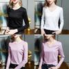 Silk Cotton T Shirt For Women With V Neck And Spliced Design For Casual Wear