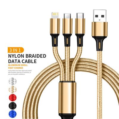 3-in-1 2.4A Oplaadkabel Snoer Voor iPhone Xiaomi Poco Micro USB Type C Oplaadkabel Multi Poort Meerdere USB Oplaaddraad