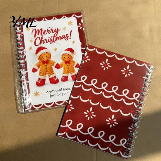 Compact Gift Presentation Folder Christmas Card Book, 7" x 5" Spiral Bound Merry Portable Memory Keeper for Cash Booklet, Greeting Album, Personalized
