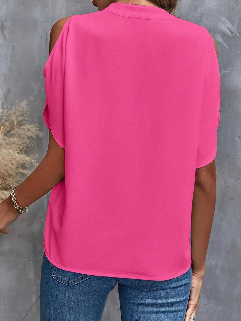 Summer Women's Solid Color V-Neck Off-Shoulder Chiffon Blouse