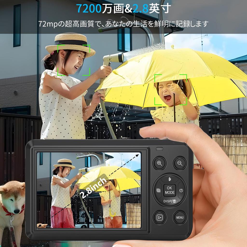 5K 72MP Digital Camera with AF Autofocus, 16x Digital Zoom, 2.8-inch Screen, Timed Shooting, Built-in Flash, Selfie Capability, 32GB Micro SD Card