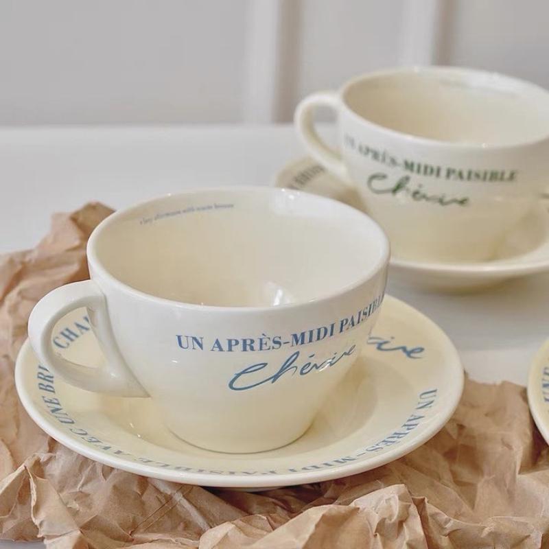 Korean ins style retro French cream coffee cup saucer Internet celebrity photo breakfast cup ceramic plate tableware