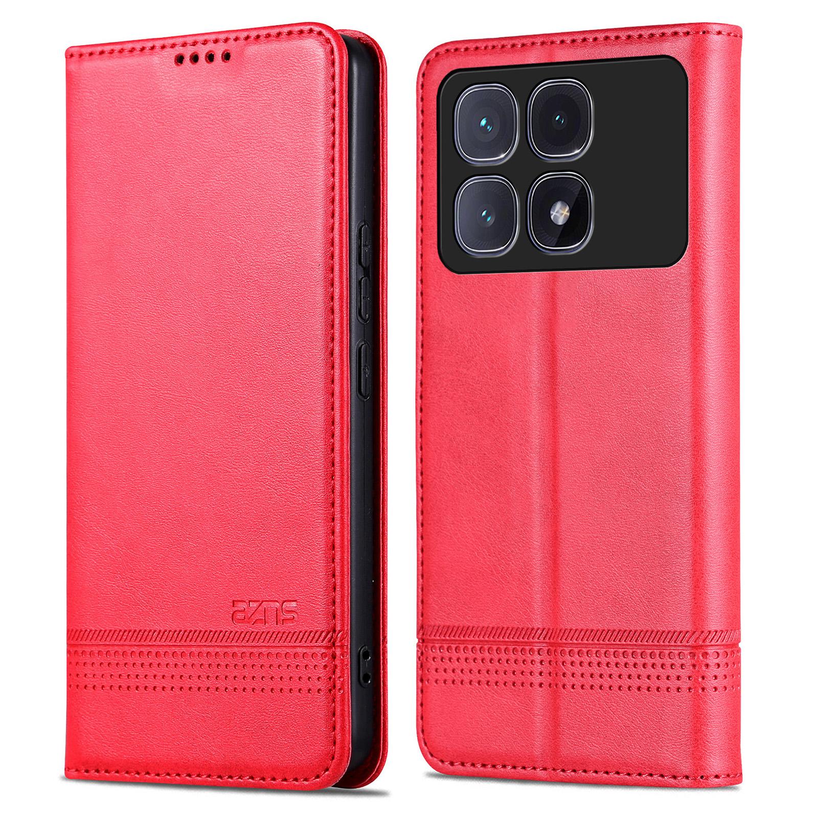 

AZNS For Xiaomi Redmi K70 Ultra Case Cowhide Texture PU Leather Wallet Phone Cover Red