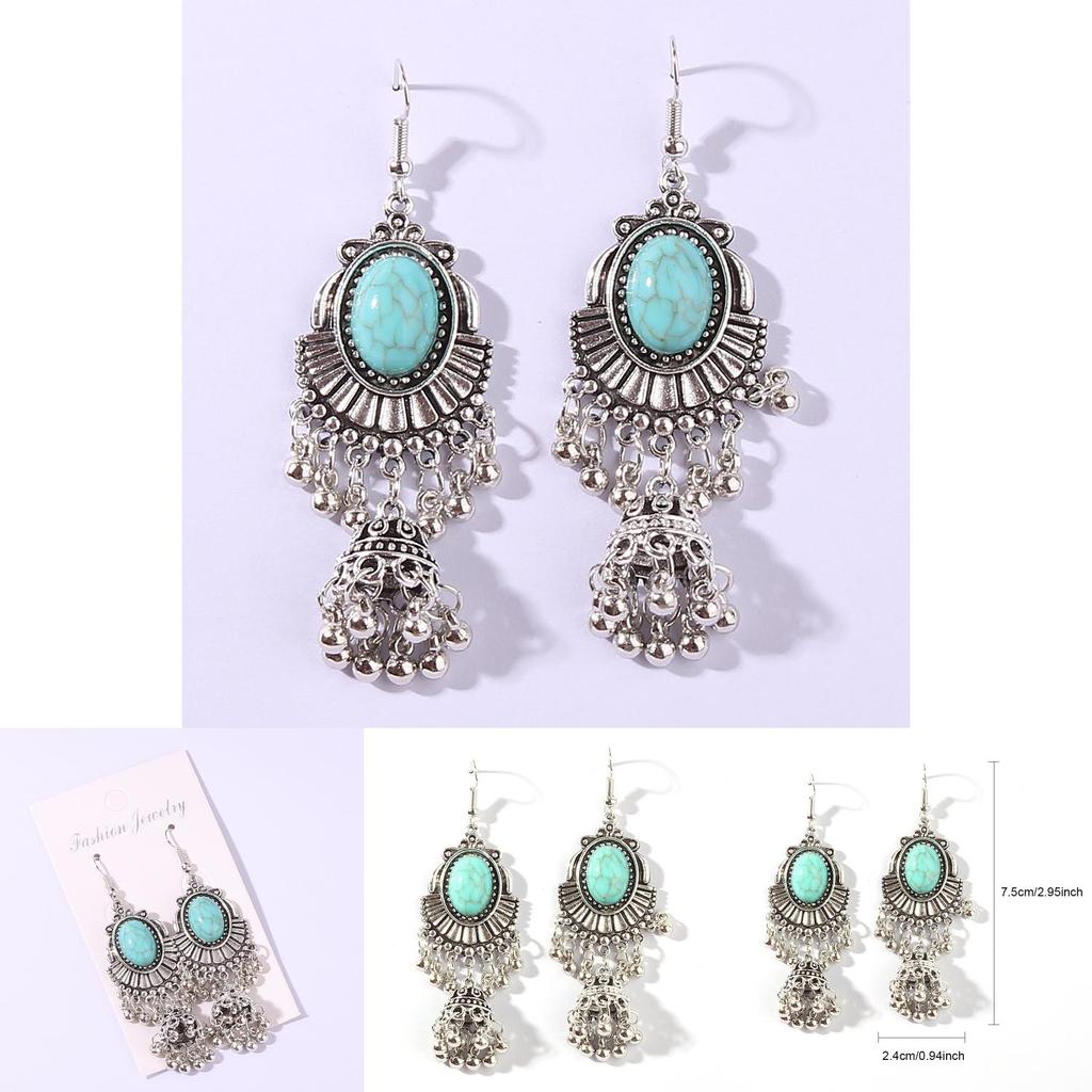 Ethnic Style Alloy Dangle Earrings Featuring Peacock Blue Finish For Ladies