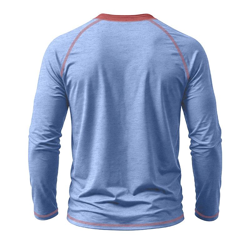 Men's Henley Long Sleeve T Shirt Raglan Color Contrast Stitching Button Placket Solid Casual Pullover Tops Spring Autumn Daily Tees