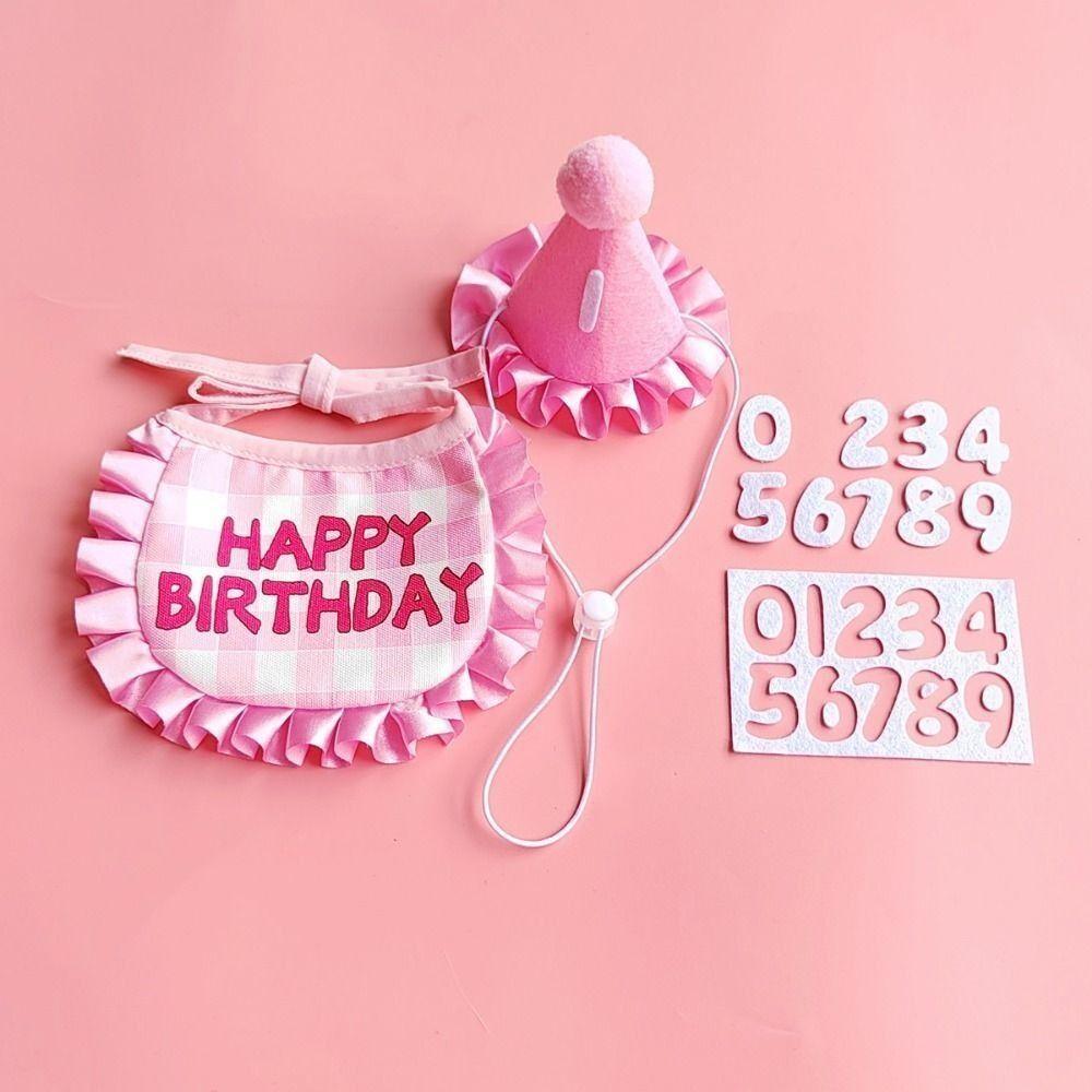 

Pet Bib Cat Birthday шарф шляпа комплект хлопок полиэстер наряд украшения новый реквизит набор розовый