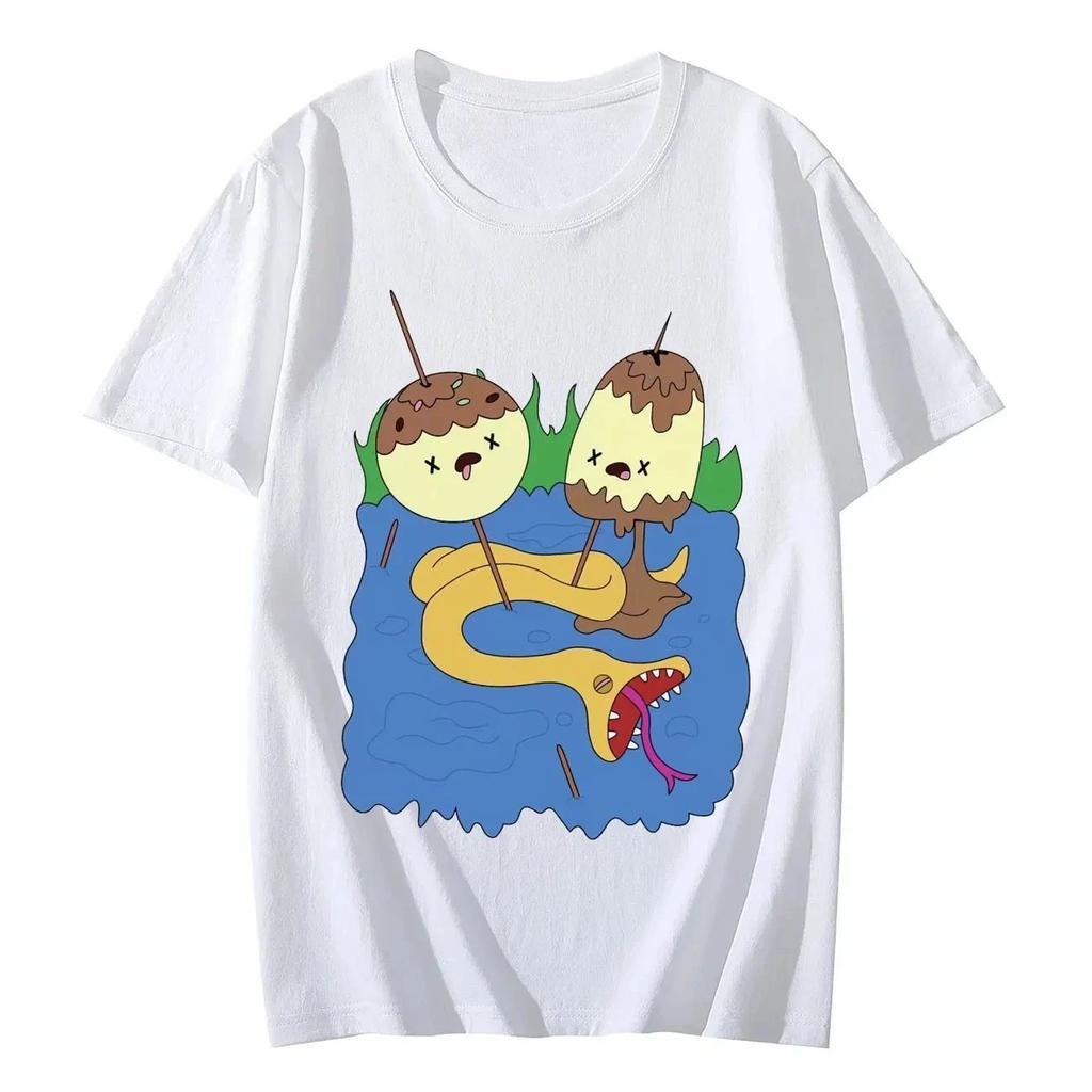 Rock T-shirt Adventure Time Cartoon Short Sleeved Men and Women Harajuku Y2k Fashion Autumn Winter Tees Unisex
