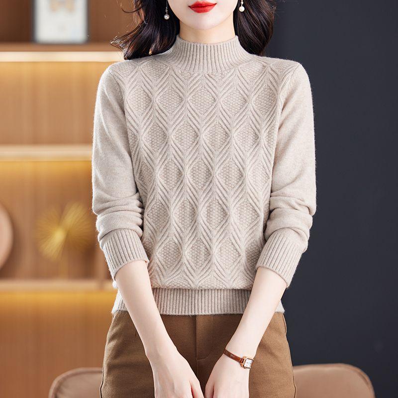 Autumn and Winter Style Long Sleeve Half High Neck Sweater Sweater Women's Korean Version Solid Color Fried Dough Twists Pullover Sweater