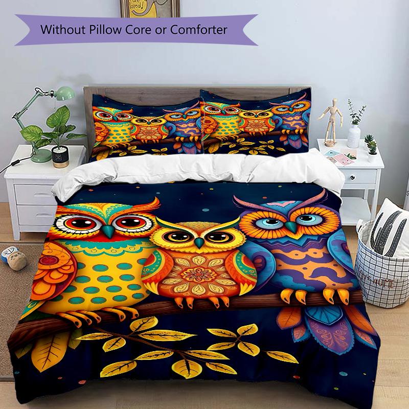 3pcs Colorful Owl Artwork Duvet Cover Set -Includes 1 Duvet Cover and 2 Pillowcases, No Quilt Core, All-Season Home Decor Yy251111195