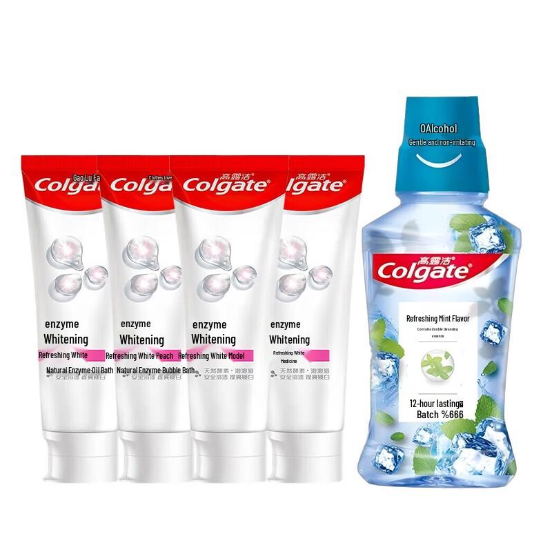 Colgate Vitality Peppermint Mouthwash and Refreshing Peach Whitening Toothpaste Set