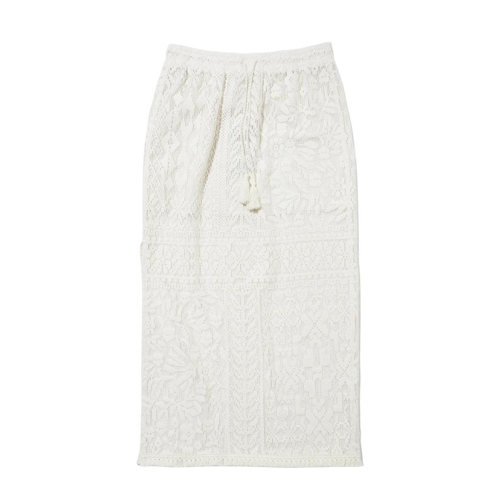 Penfield Crochet Slit Long Skirt Ivory_Fr2Ks30F