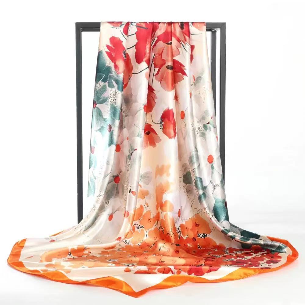 90Cm satin large square scarf headscarf new street retro simple bandanas
