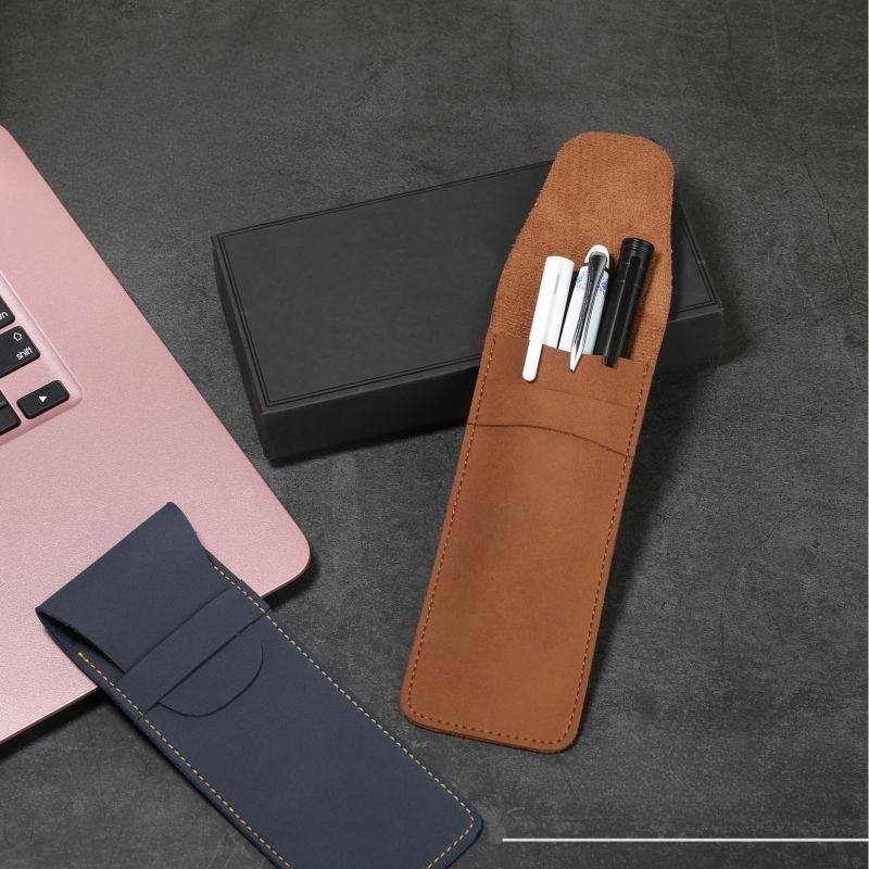 Retro Matte PU Leather Flip-top Pen Case  High-end Pen Protection Case Large-capacity Double-barrel Pen Case