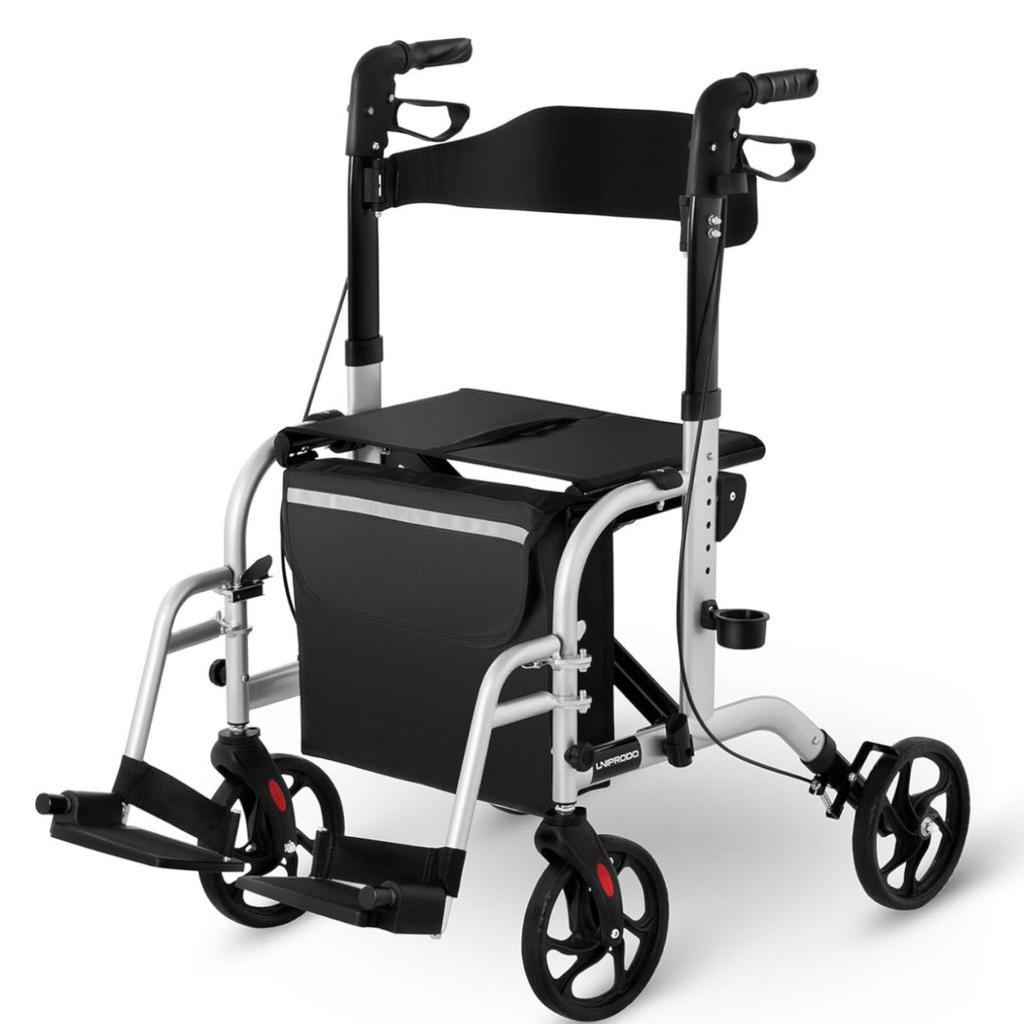 2-in-1 Rehabilitation Walker Foldable Wheelchair with Bag for Seniors