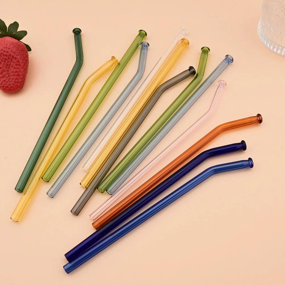 11Pcs Glass Straw Reusable Drinking Straw Borosilicate Glass Tube Straws for Drinks Cocktail with Cleaning Brush Bar Accessories