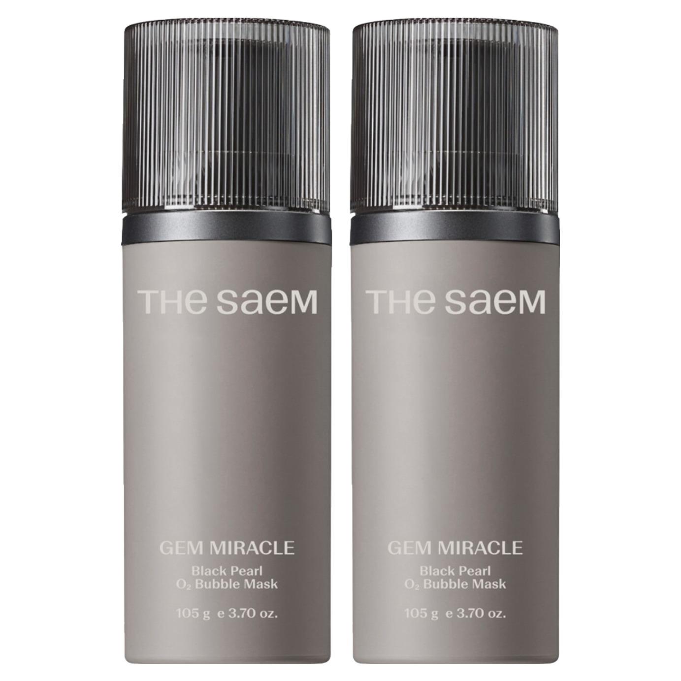The Saem Gem Miracle Black Pearl O2 Bubble Mask (Set of 2) - 105g x 2 Detoxifying & Brightening Oxygen Bubble Pack for Radiant Skin