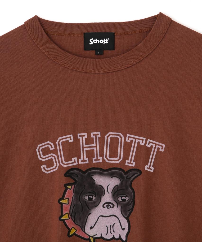 Schott Color Flocky Bulldog Long Sleeve T-Shirt, Men's, Size XL, 050, Brown, 782-4230013
