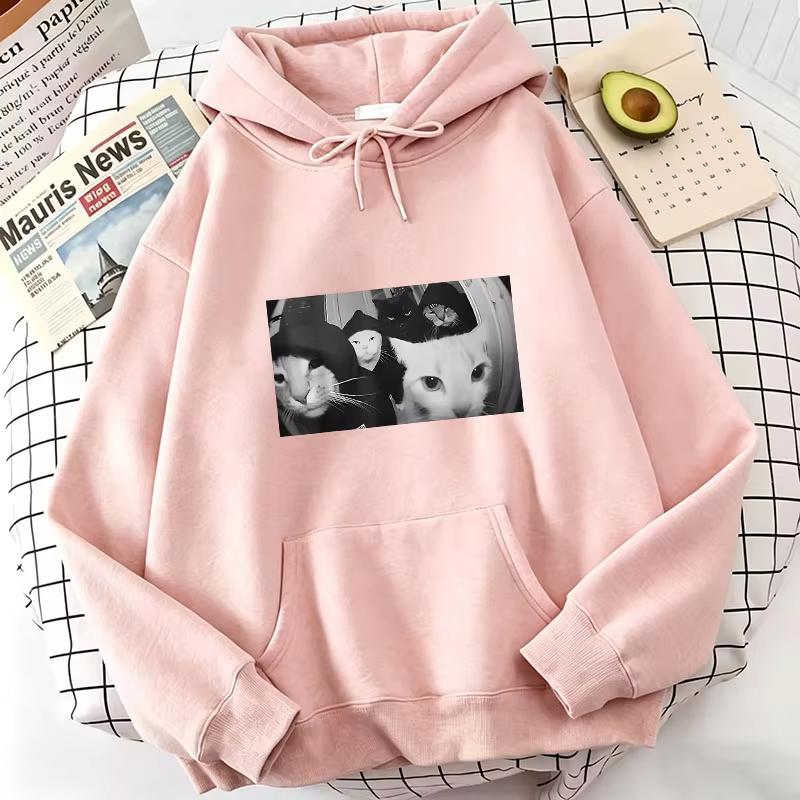 Hip Hop Cat Print Hoodie Unisex Men Women Spring Autumn Winter Casual Streetwear Long Sleeve Pullover Sweatshirt Soft Fabric Comfort Fit