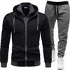 2026 Men's Sporty Patchwork Hooded Jacket and Long Pants Set for Autumn/Winter