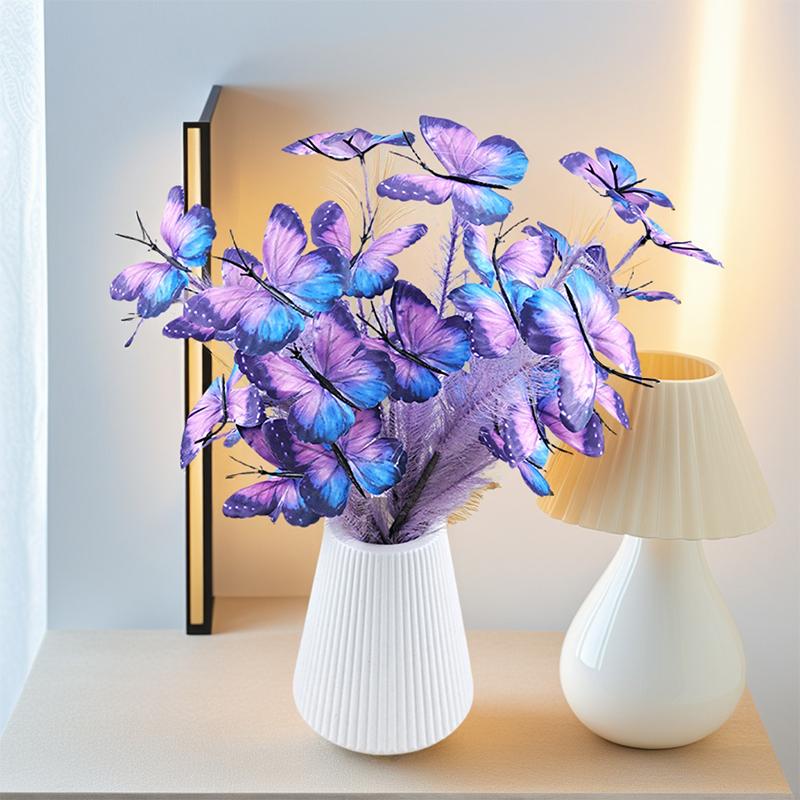 1PC Bouquet Home Party Plastic Decorative Simulated Butterfly Ornament Fabric DIY Artificial Flower Wedding 3 Colors