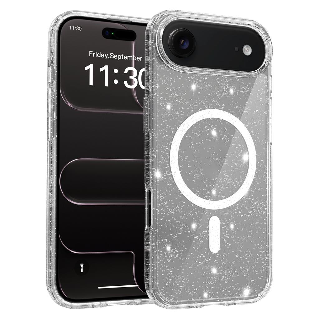 For iPhone Air Magnetic Case Glitter Design TPU PC PET Drop Proof Phone Cover