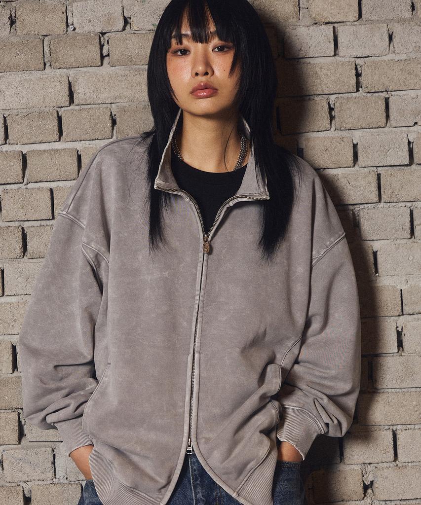 Filluminate Side Seam Pigment Zip Up-Gray