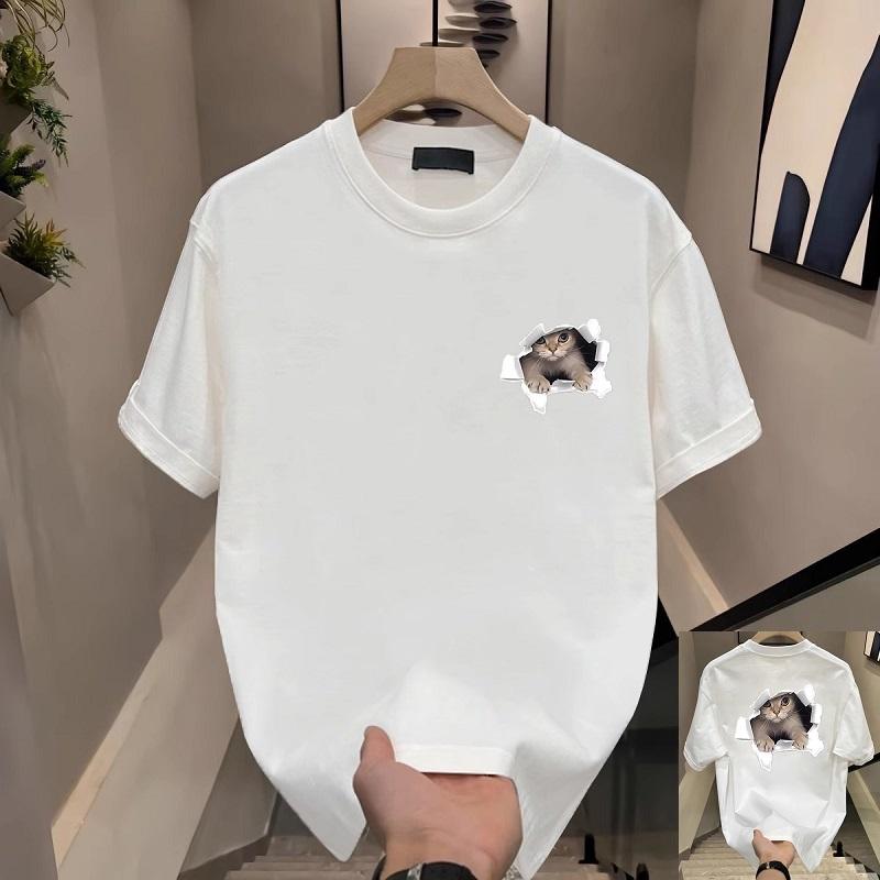 Summer Round Neck Cat Printed Top Fashionable Casual Pure Cotton Short Sleeved Men's T-shirts