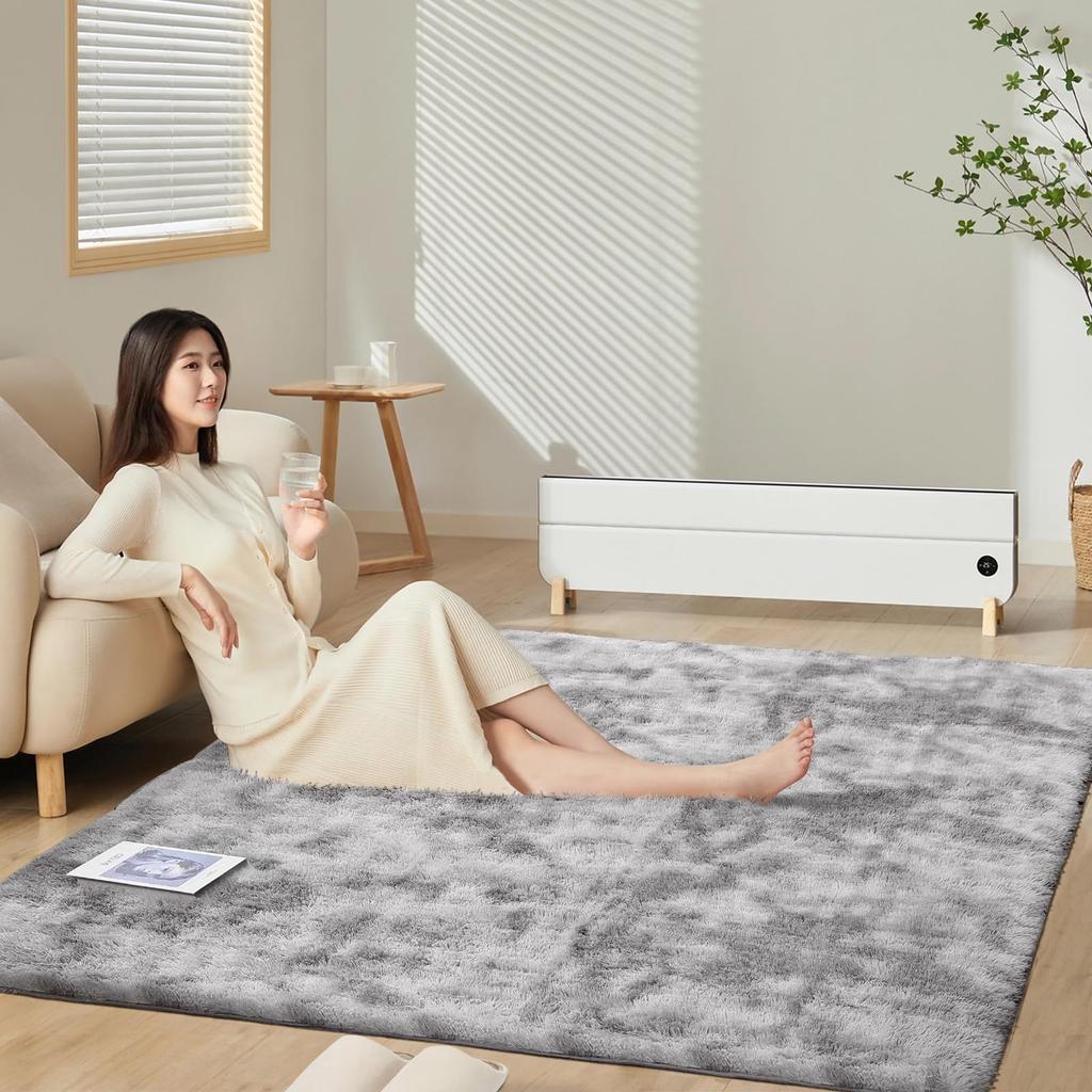 SOMANT Washable Carpet Antibacterial and Dust Mite Shag Warm Rug for Living Room and Light Gray and White All-Season Rug, Thick, Odor-Resistant,