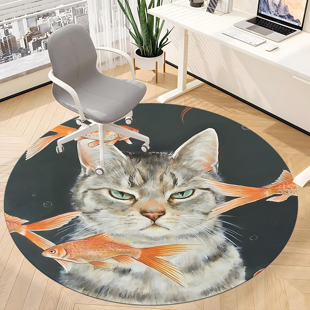 1PC Cat Fish Office Round Area Rug, Indoor Mat Suitable ForOffice, Under Office Chairs Bedroom Living Room Home Decor, Room Deco,  F036
