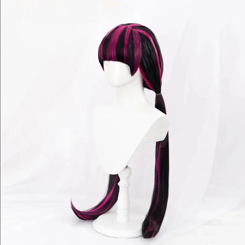 High Quality Movie Draculaura Cosplay Wig Long Straight Black Rose Pink Heat Resistant Synthetic Hair Anime Wigs