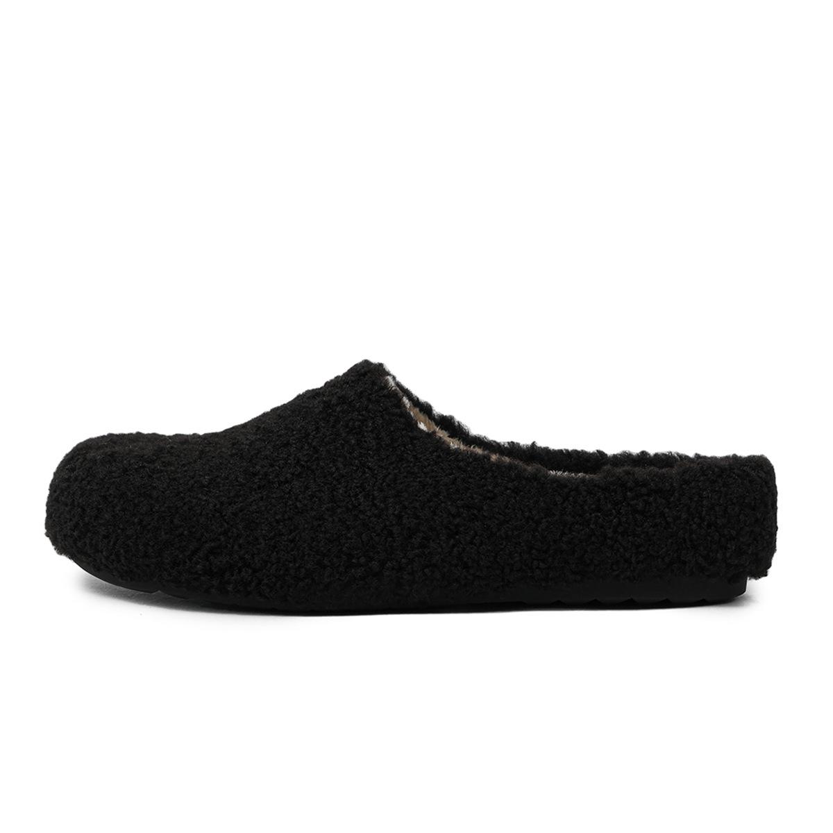 

Баотоу ленивый человек одна нога полутапки женские носить 2025 осень и зима плоская подошва теплые наваленные толстые волосы тапочки 40 чёрный