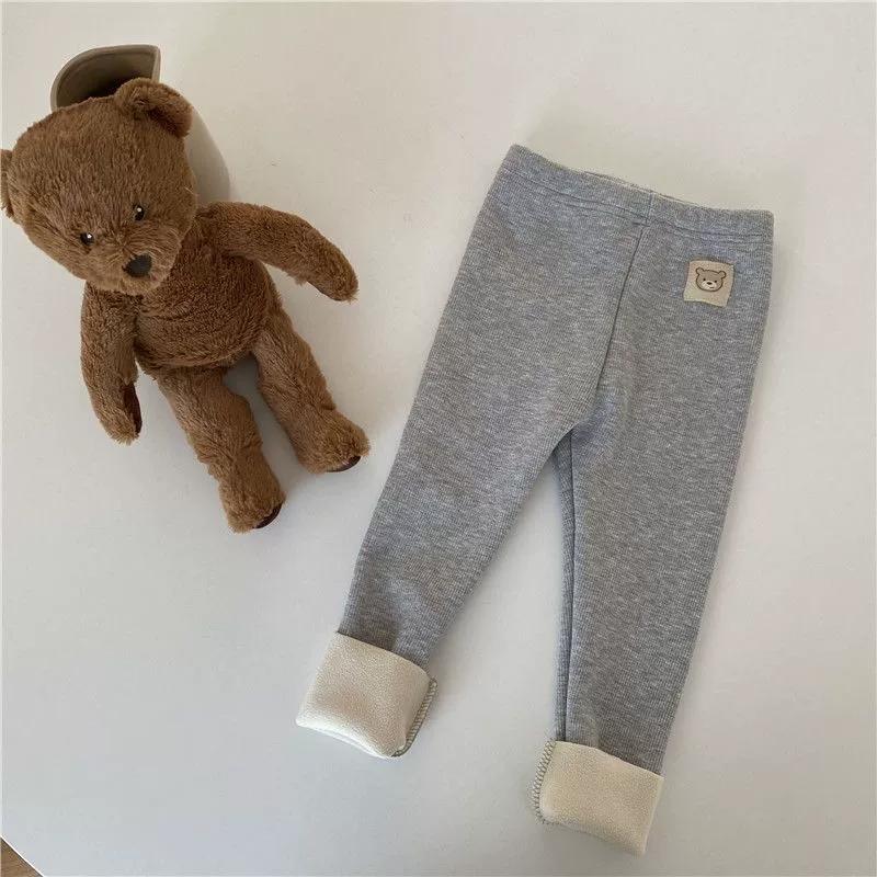 Unisex Kids' Plush Warmth Bottoms with Cartoon Patterns Ideal for Autumn and Winter Outdoor Activities Kids Pants