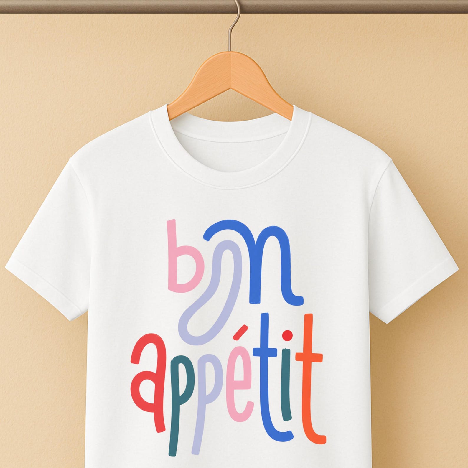 Bon Appetit T Shirt, Colorful Abstract French Foodie Tee, Modern Culinary Art Top 3XL
