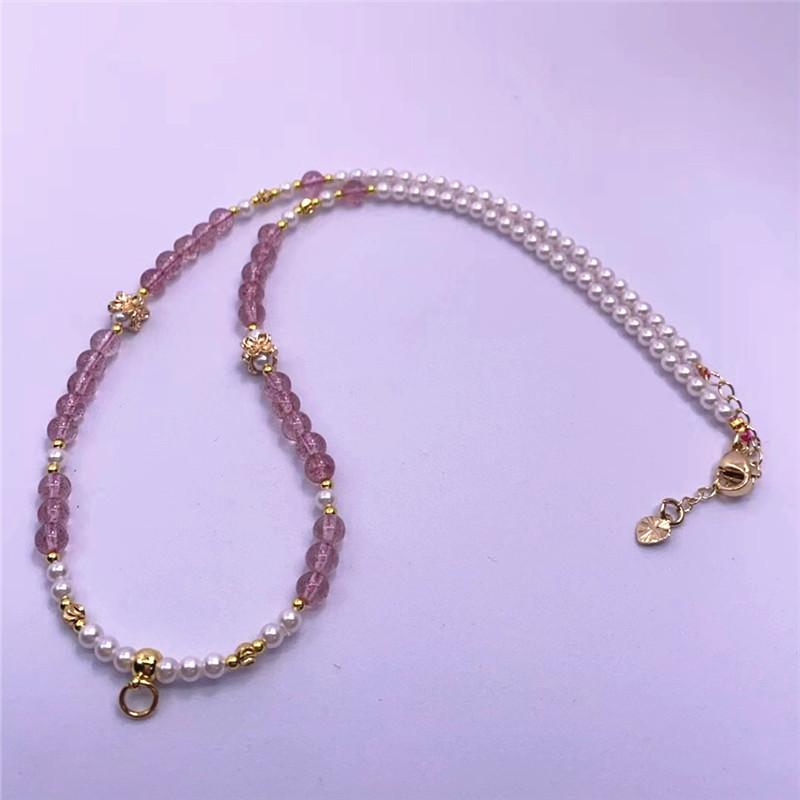 

Natural strawberry crystal rose necklace fashionable bear women s delicate Hanfu accessories must-have