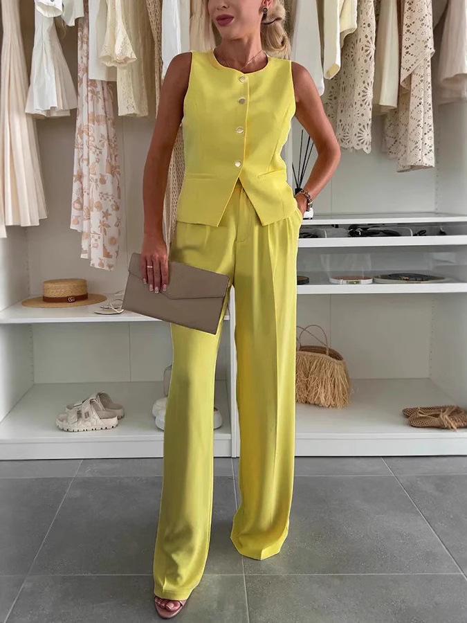 2025 Women's Elegant V-neck Vest & Long Pants Set