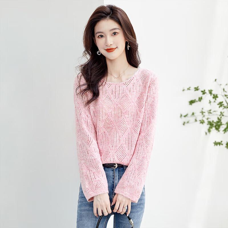 

Silkbay Women s Hollow Knit Round Neck Pullover Sweater M