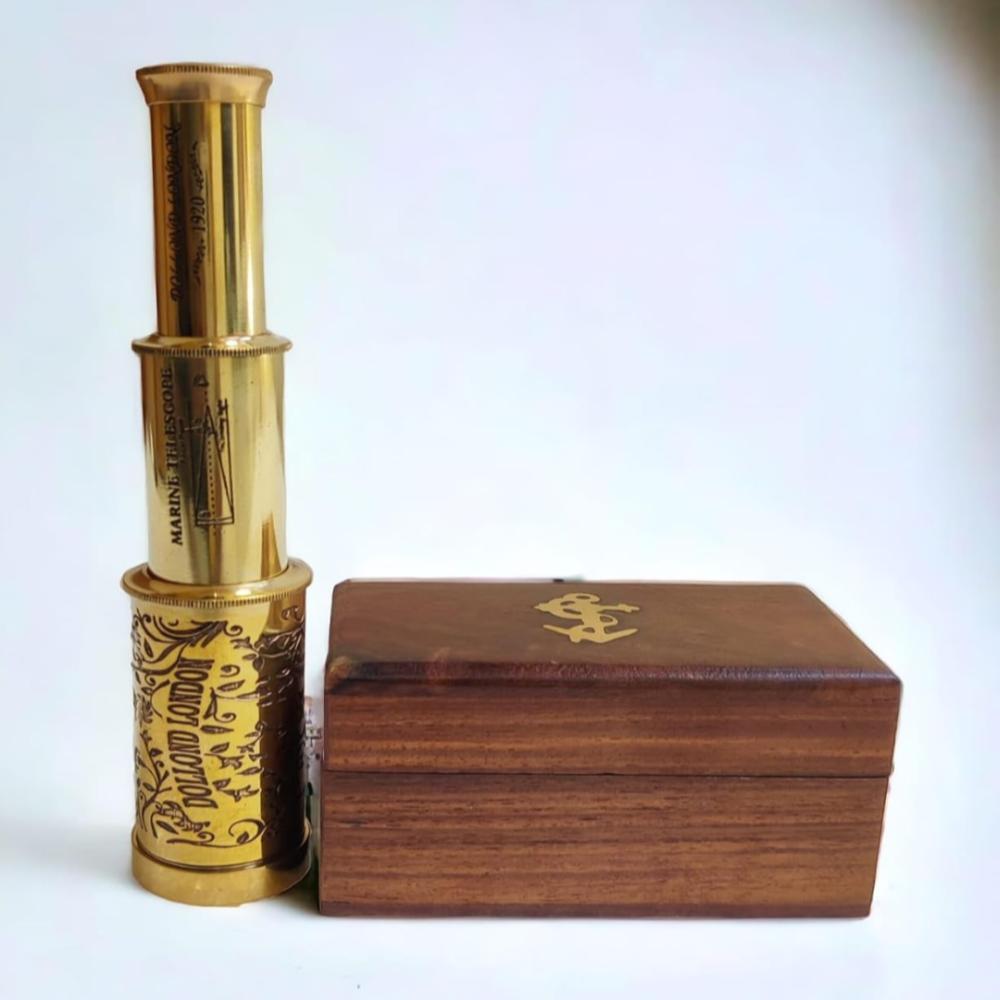 15 Cm Brass Victorian Telescope – Nautical Design with Wooden Box, Perfect for Bird Watching, Trekking, and Collecting