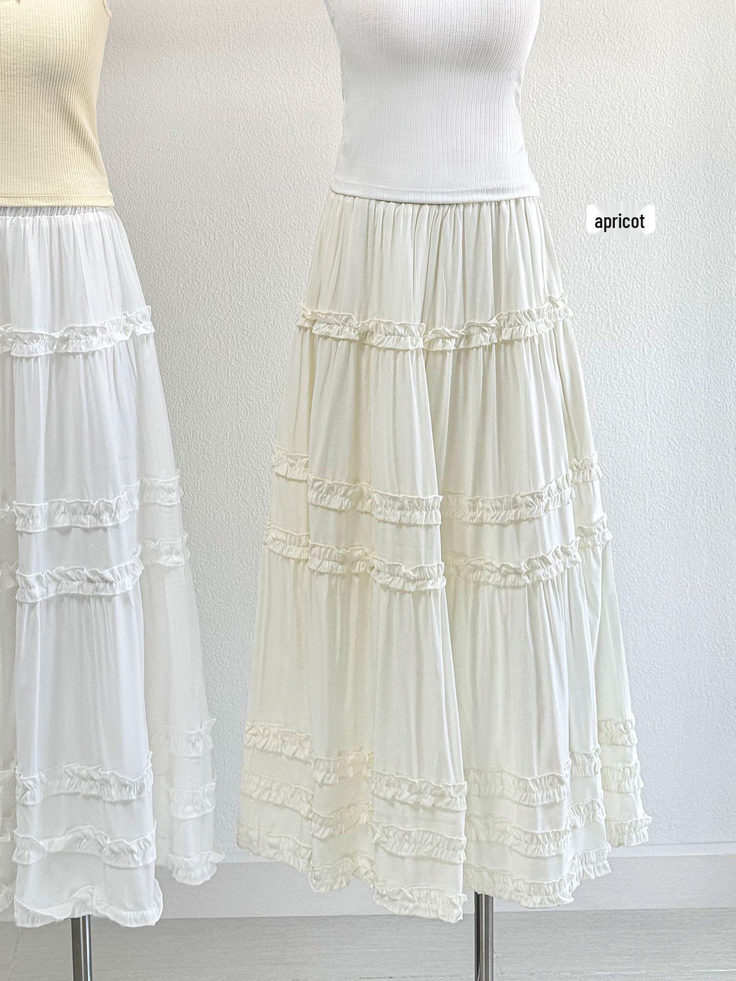 

Layered Wood Ear Lace Midi Skirt for Women - 2026 Spring/Summer New A-line Design with Versatile Elastic Waist One Size абрикосовий