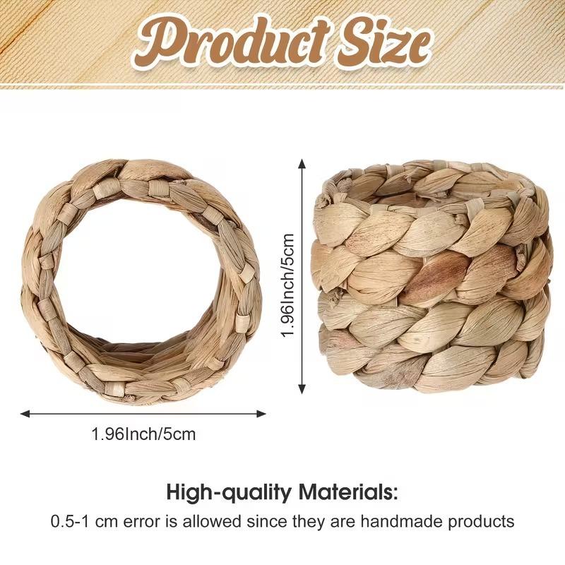 1-48PCS Handmade Water Hyacinth Napkin Rings Natural Woven Table Decor for Thanksgiving Weddings Farmhouse Style Napkin Holders