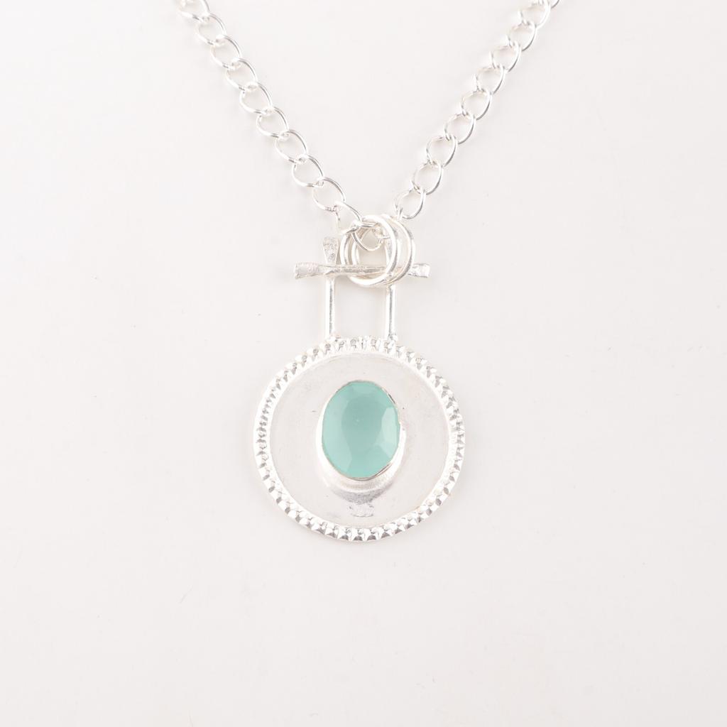 Natural Aqua Chalcedony Gemstone 925 Solid Silver Jewelry Handmade Pendant 1.4" PP-57-19