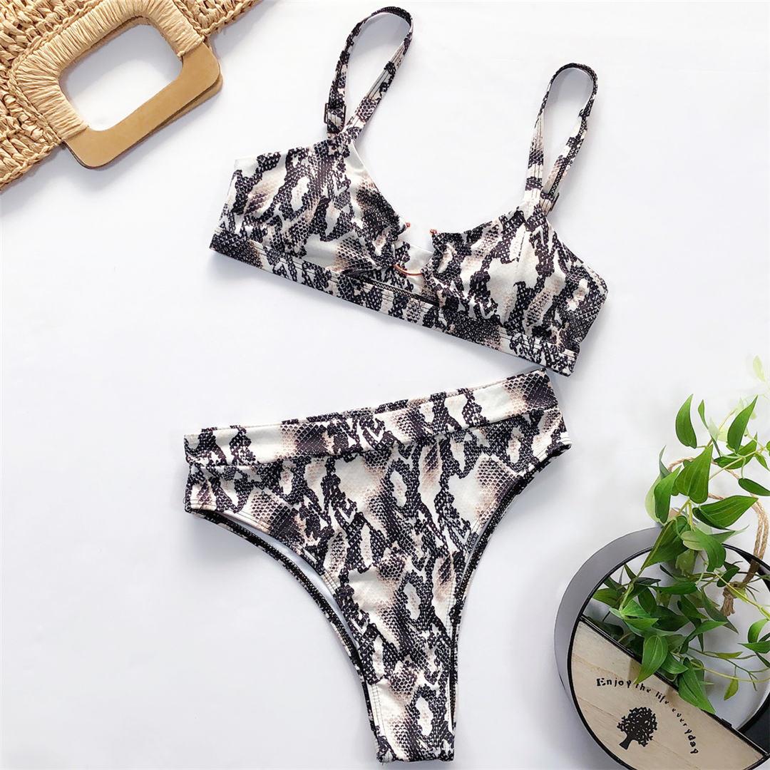 

Леопардовый купальник, бикини с высокой талией, женские купальники, комплект бикини из двух частей, купальный костюм со змеиным принтом S