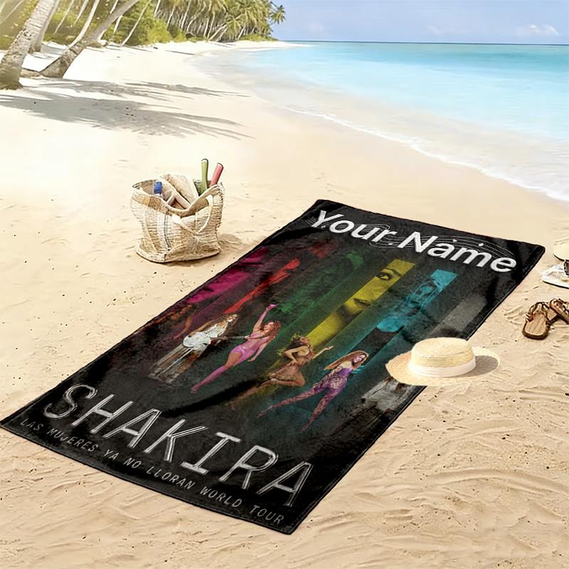 Name Custom Shakira Print Beach Towel, Large Soft Quick Dry Towel for Beach Camping Swimming
