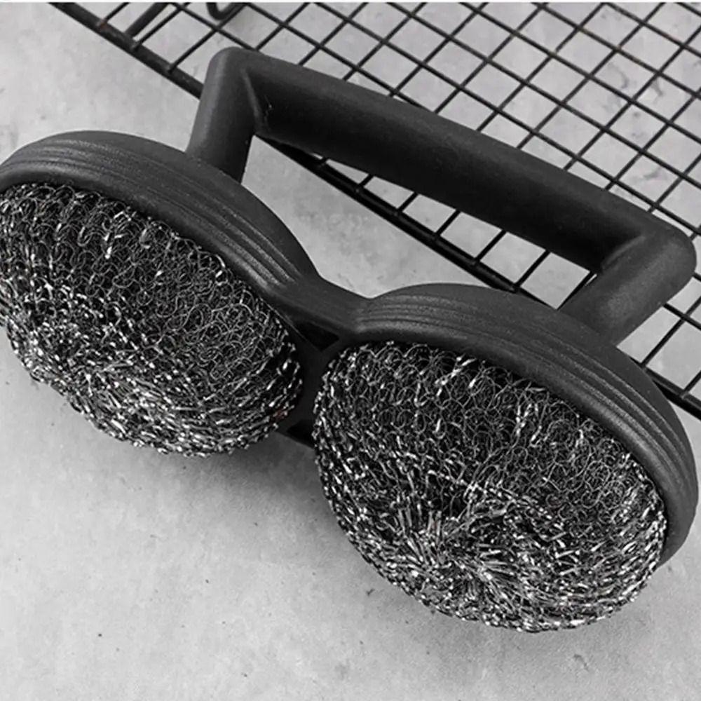 2 IN 1 Steel Wool Scrubber Stainless Steel Wire Bristle Metal Scrubbing Sponge  BBQ Grill
