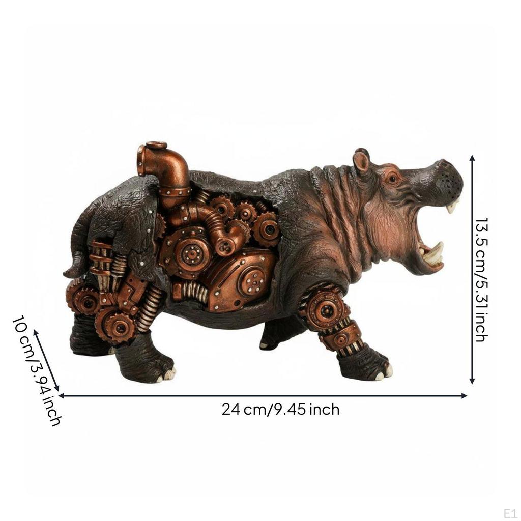 Mechanical Rhino Figurine Resin Steampunk Statue Collectible Industrial Animal Model for Men,
