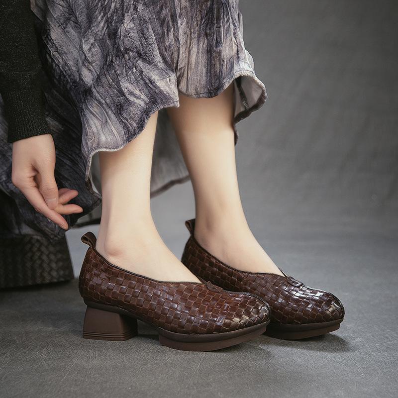 Spring New Arrival Handmade Woven Loafers, Top Grain Cowhide Comfortable Slip On Shoes for Women