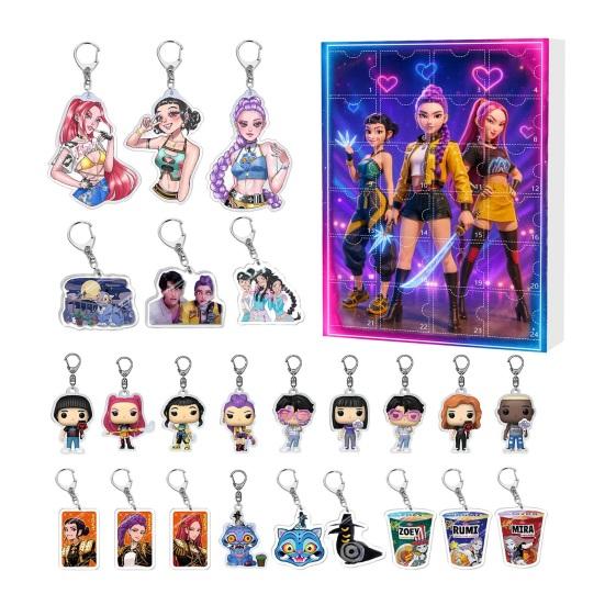 Demon Hunter Advent Calendar Cartoon Anime Figures Keychains Set 24 Days Christmas Countdown Calendar Collection Gift for Fans