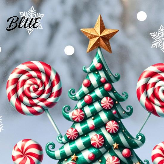 Colorful Candy Patterned Decals Christmas Tree Window Static Sticker Waterproof PVC Removable Cane Holiday Stickers Glass Clings Decorative