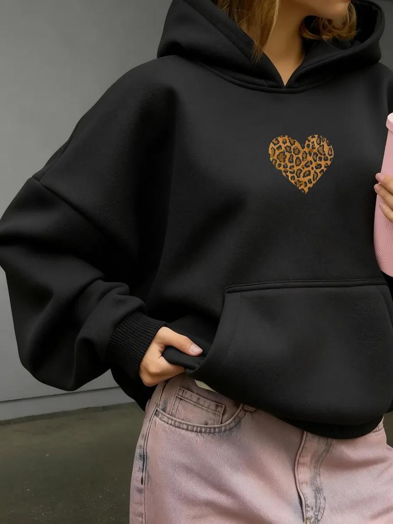 Leopard Print Heart Graphic Hoodies Men Women Casual Sweatshirt Oversized Y2k Harajuku Fleece Warm Tracksuit Female Male Clothing