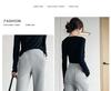 Pantalon gris taille haute petite micro-évasé – Cache-hanches, amincissant, sportif et court pour femmes en automne